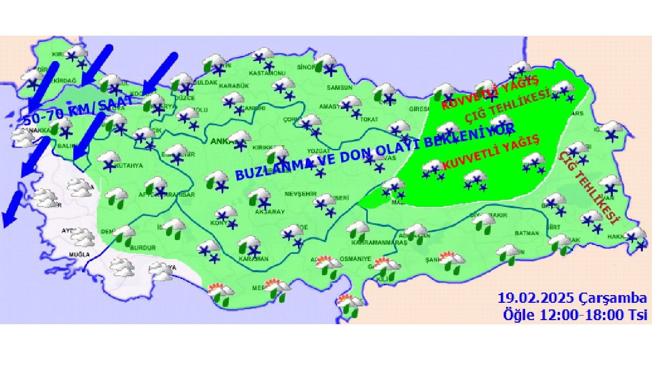 19 Şubat 2025 Türkiye geneli hava durumu: Kuvvetli yağış ve kar yağışına dikkat! 4