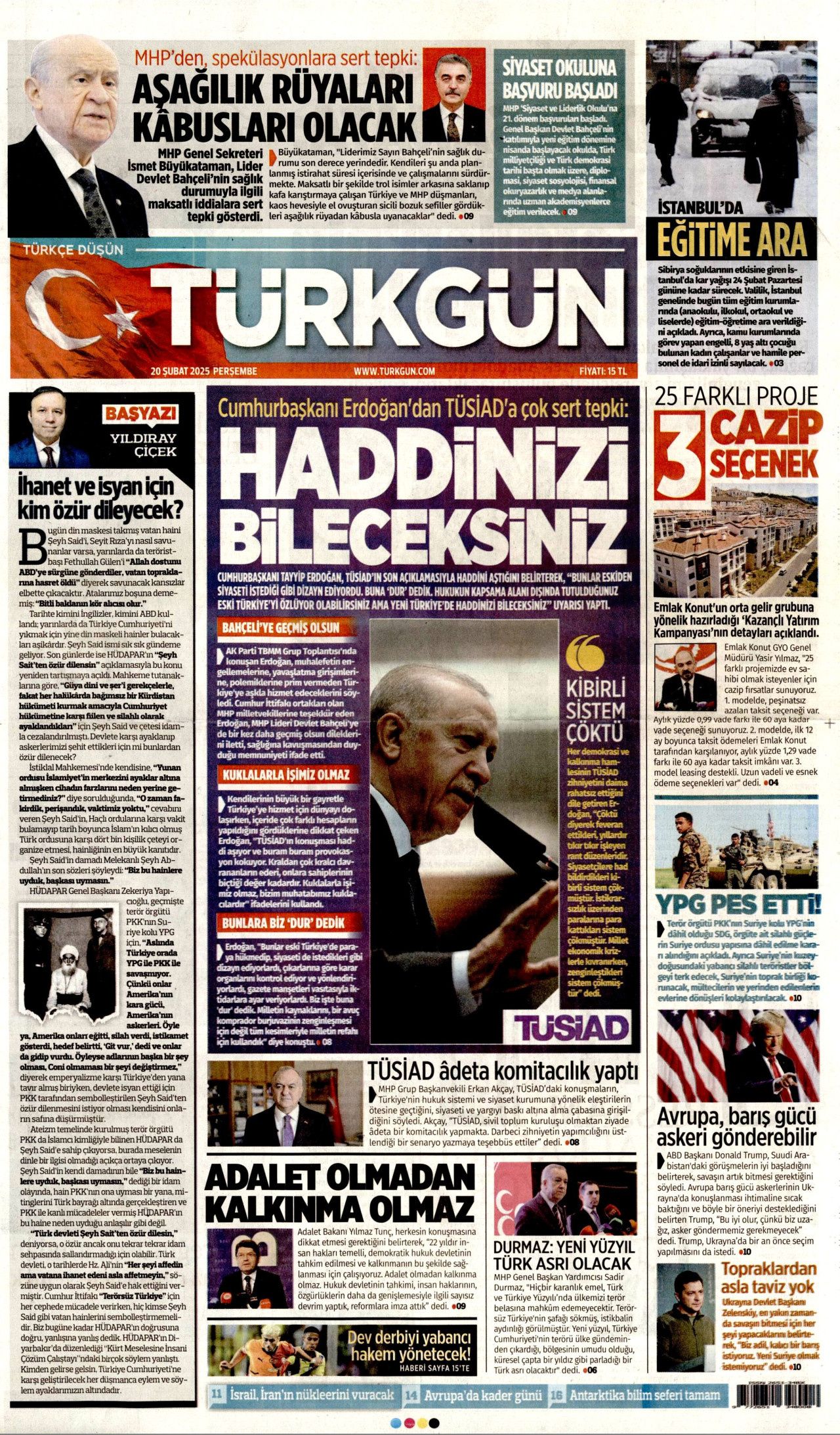 "Türkiye, TÜSİAD'ın tapulu malı değil! Yeni Türkiye'de haddini bileceksin" İşte günün gazete manşetleri... 12