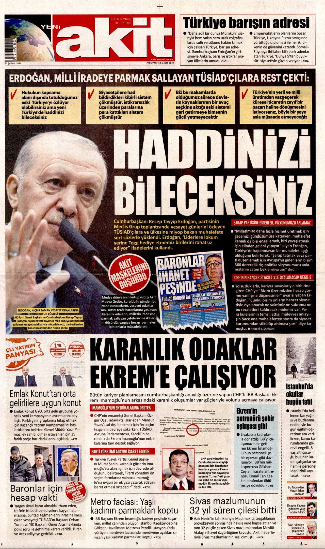 "Türkiye, TÜSİAD'ın tapulu malı değil! Yeni Türkiye'de haddini bileceksin" İşte günün gazete manşetleri... 11
