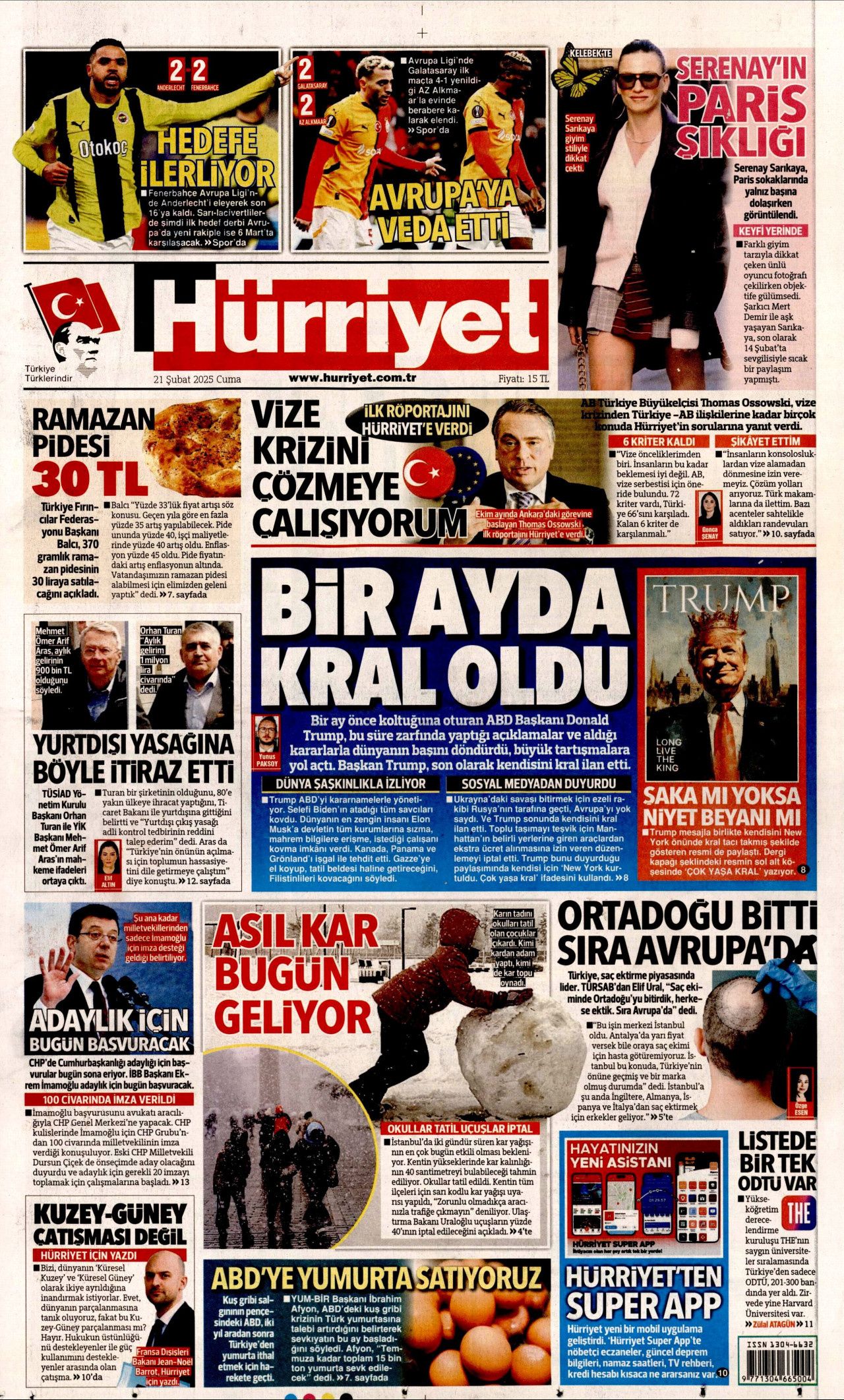 Trump bir ayda kral oldu! Dünya şaşkınlıkla izliyor: Şaka mı yoksa niyet beyanı mı? İşte 21 Şubat Cuma Hürriyet, Milliyet, Sabah, Takvim, Cumhuriyet, Yenişafak, Sözcü gazete manşetleri... 1