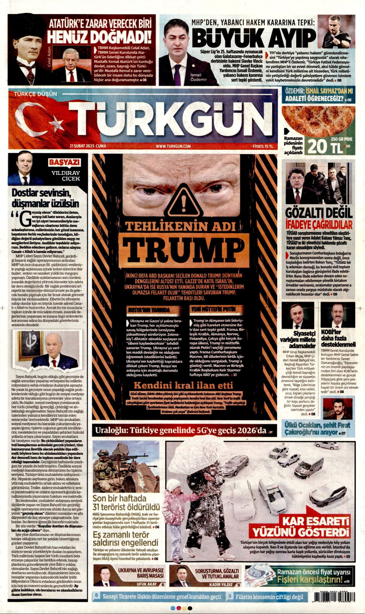 Trump bir ayda kral oldu! Dünya şaşkınlıkla izliyor: Şaka mı yoksa niyet beyanı mı? İşte 21 Şubat Cuma Hürriyet, Milliyet, Sabah, Takvim, Cumhuriyet, Yenişafak, Sözcü gazete manşetleri... 12
