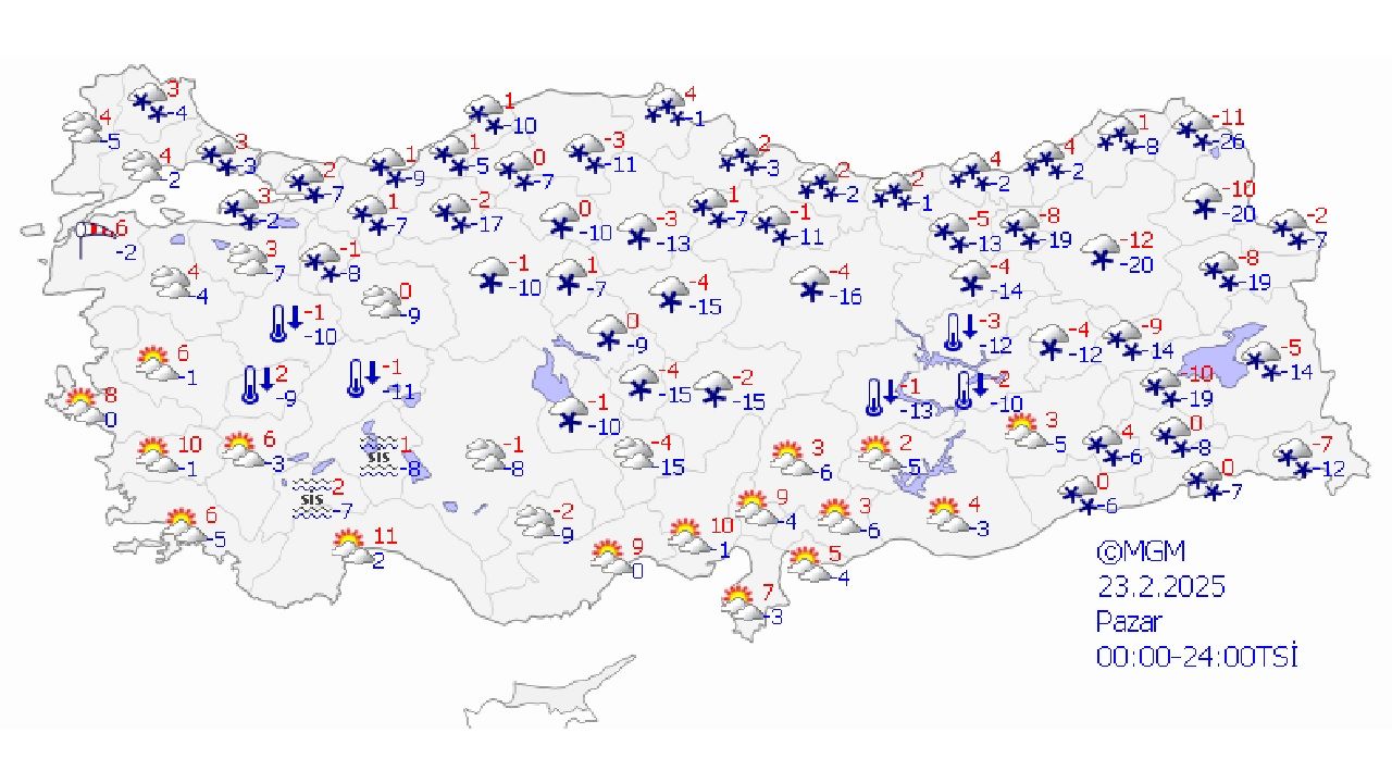 23 Şubat 225 Yurt geneli hava durumu tahmin raporu yayınlandı! Kuvvetli yağış ve rüzgara dikkat... 1
