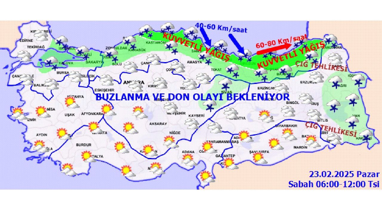 23 Şubat 225 Yurt geneli hava durumu tahmin raporu yayınlandı! Kuvvetli yağış ve rüzgara dikkat... 2