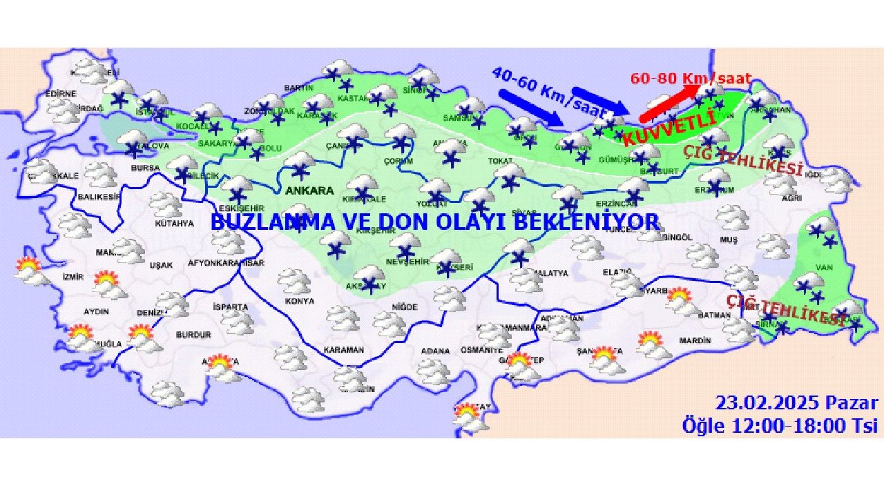 23 Şubat 225 Yurt geneli hava durumu tahmin raporu yayınlandı! Kuvvetli yağış ve rüzgara dikkat... 4