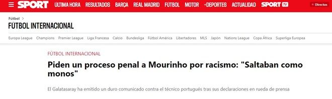 Galatasaray'ın Jose Mourinho'yu ırkçılıkla suçlaması tüm dünyada manşet oldu 10