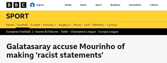 Galatasaray'ın Jose Mourinho'yu ırkçılıkla suçlaması tüm dünyada manşet oldu 4