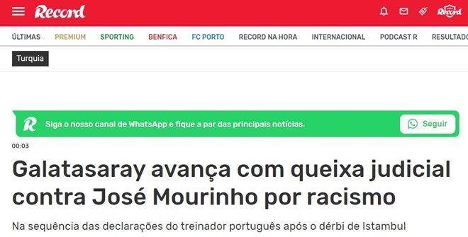 Galatasaray'ın Jose Mourinho'yu ırkçılıkla suçlaması tüm dünyada manşet oldu 6