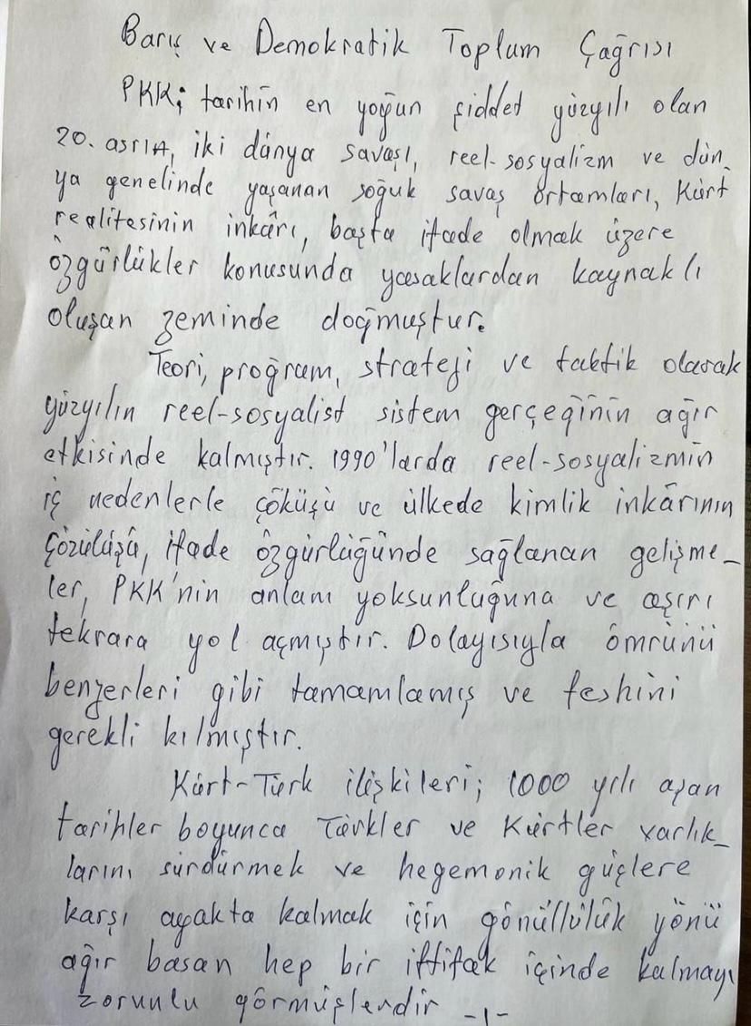 Abdullah Öcalan'ın el yazısı ile yazdığı mektubun tamamı ortaya çıktı! 3
