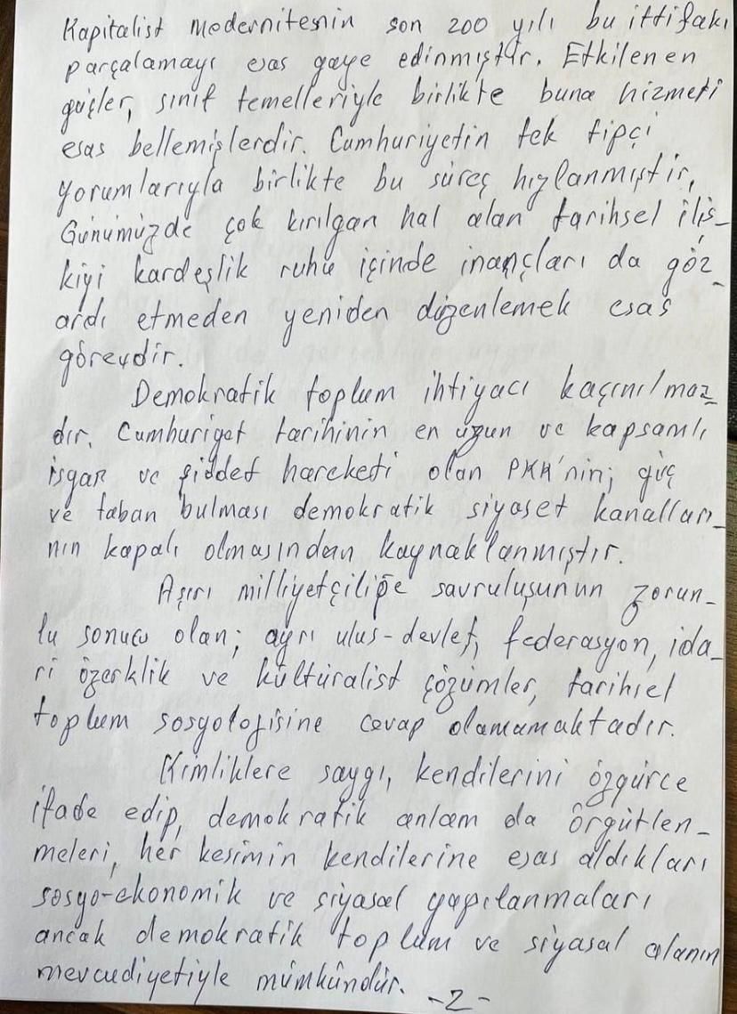 Abdullah Öcalan'ın el yazısı ile yazdığı mektubun tamamı ortaya çıktı! 5