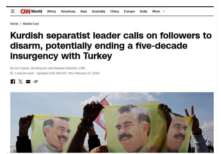 Dünya basını terör elebaşı Öcalan'ın PKK'ya silah bırakma çağrısını manşetlerine taşıdı 6