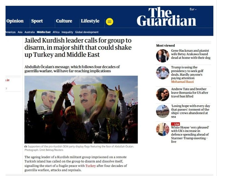 Dünya basını terör elebaşı Öcalan'ın PKK'ya silah bırakma çağrısını manşetlerine taşıdı 5