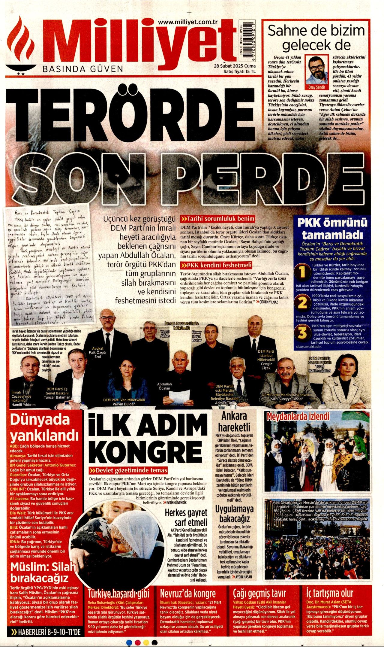 Terör örgütü elebaşı Abdullah Öcalan'ın tarihi çağrısı gazete manşetlerinde! Hangi gazete nasıl gördü? İşte bugünkü Hürriyet, Milliyet, Sabah, Takvim, Yenişafak, Cumhuriyet, Sözcü gazete manşetleri... 12