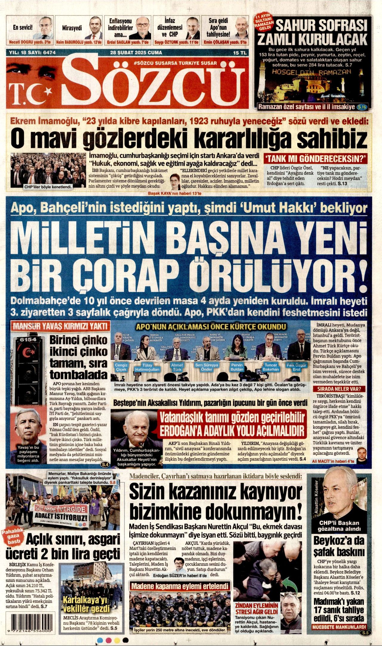 Terör örgütü elebaşı Abdullah Öcalan'ın tarihi çağrısı gazete manşetlerinde! Hangi gazete nasıl gördü? İşte bugünkü Hürriyet, Milliyet, Sabah, Takvim, Yenişafak, Cumhuriyet, Sözcü gazete manşetleri... 3