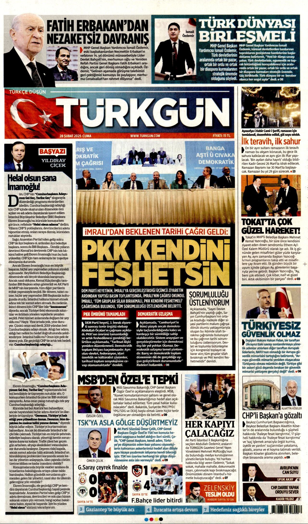 Terör örgütü elebaşı Abdullah Öcalan'ın tarihi çağrısı gazete manşetlerinde! Hangi gazete nasıl gördü? İşte bugünkü Hürriyet, Milliyet, Sabah, Takvim, Yenişafak, Cumhuriyet, Sözcü gazete manşetleri... 10