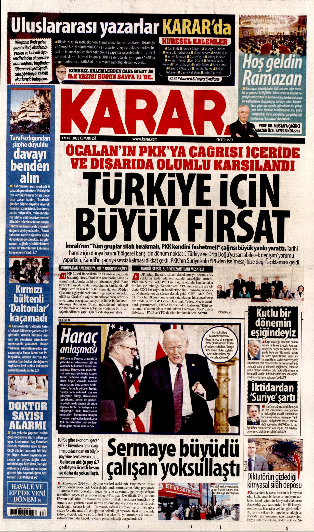 Terörsüz Türkiye'nin yol haritası belirlendi! Silahlar böyle bırakılacak... 1 Mart Cumartesi gazete manşetleri... 9