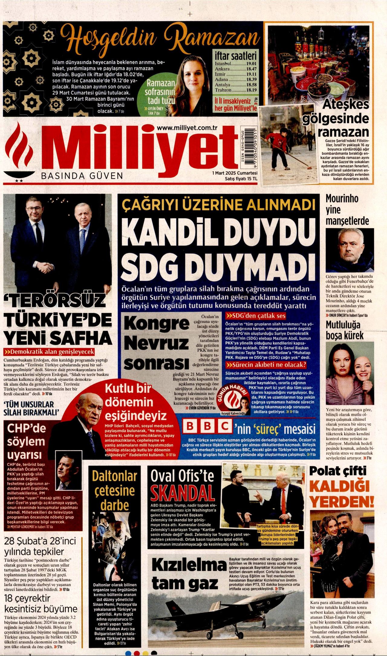 Terörsüz Türkiye'nin yol haritası belirlendi! Silahlar böyle bırakılacak... 1 Mart Cumartesi gazete manşetleri... 6