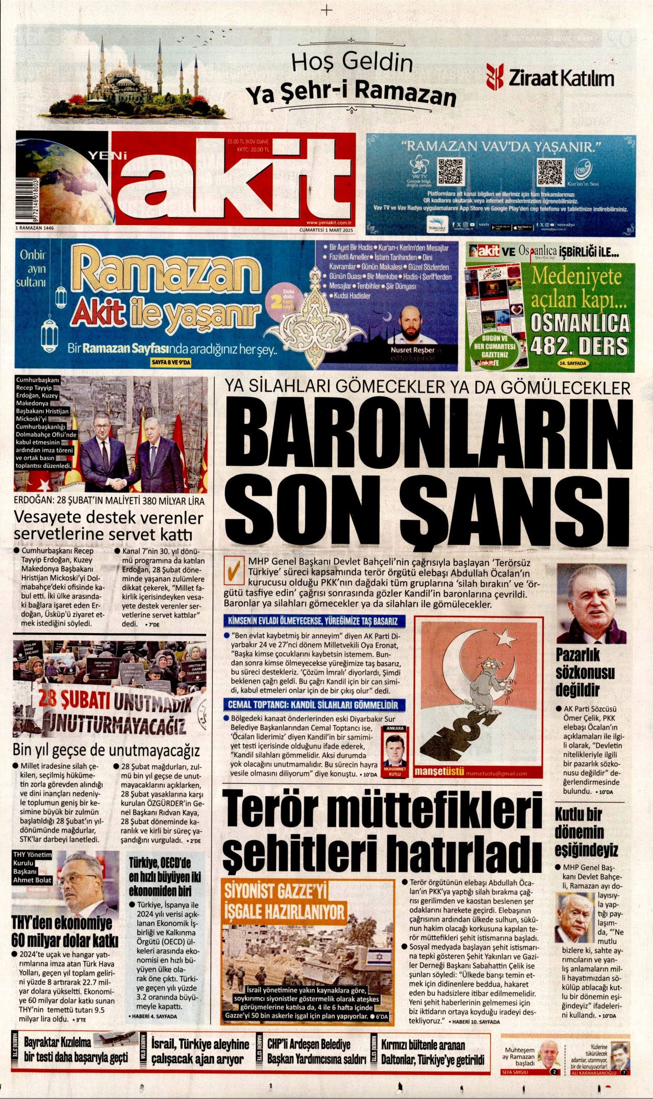 Terörsüz Türkiye'nin yol haritası belirlendi! Silahlar böyle bırakılacak... 1 Mart Cumartesi gazete manşetleri... 11