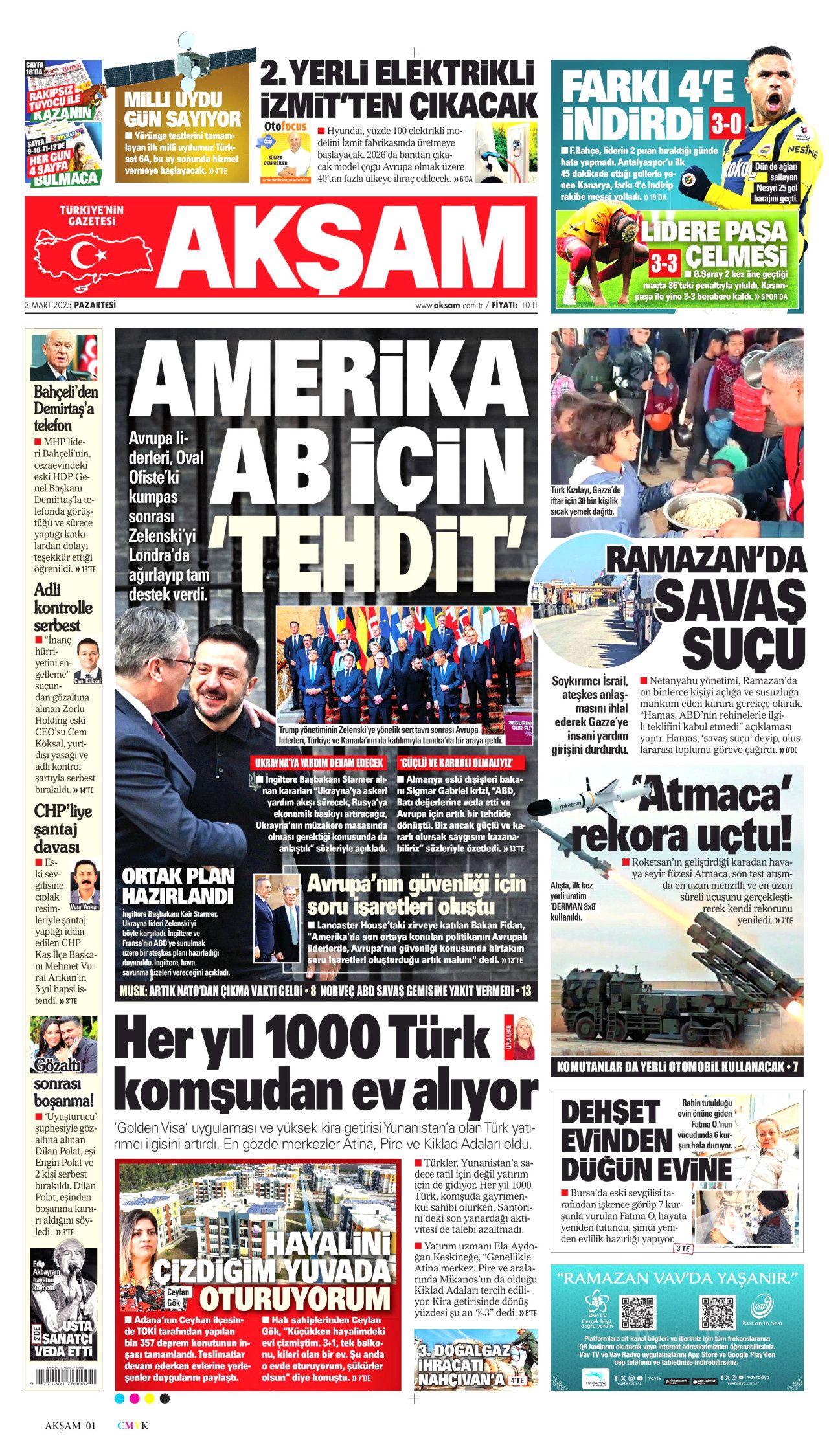 Akil insanlardan terörsüz Türkiye yorumu: Bu son fırsat! Hataya yer yok... İşte 3 Mart Pazartesi gazete manşetleri... 10