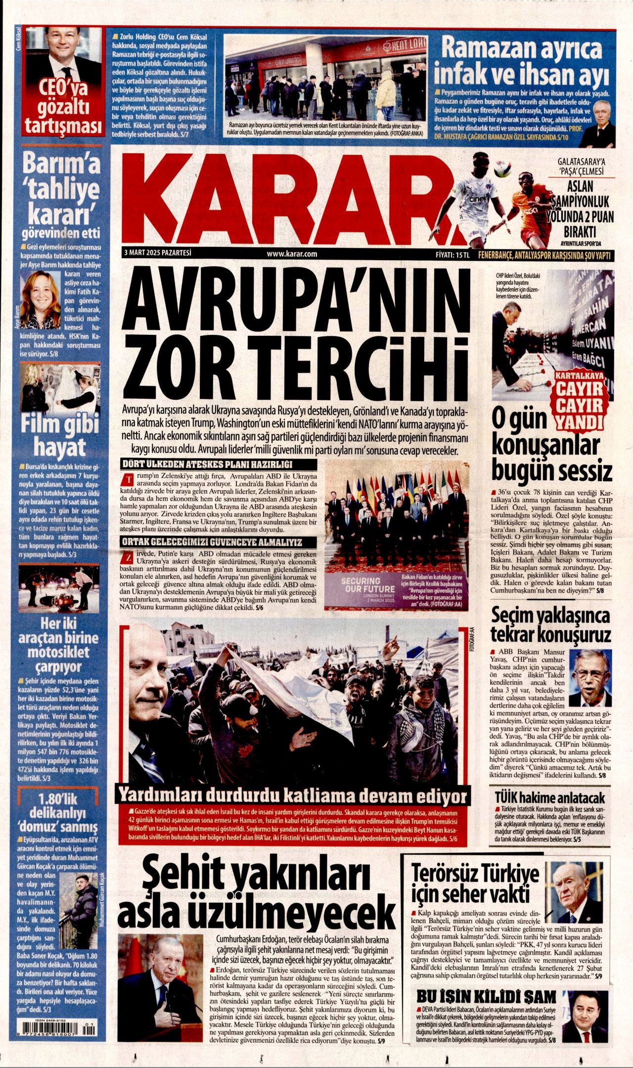 Akil insanlardan terörsüz Türkiye yorumu: Bu son fırsat! Hataya yer yok... İşte 3 Mart Pazartesi gazete manşetleri... 9