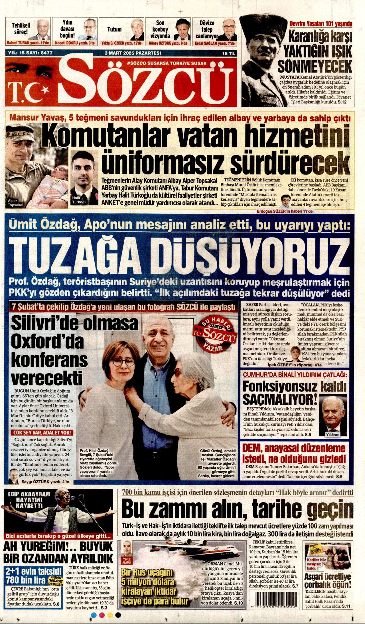 Akil insanlardan terörsüz Türkiye yorumu: Bu son fırsat! Hataya yer yok... İşte 3 Mart Pazartesi gazete manşetleri... 7