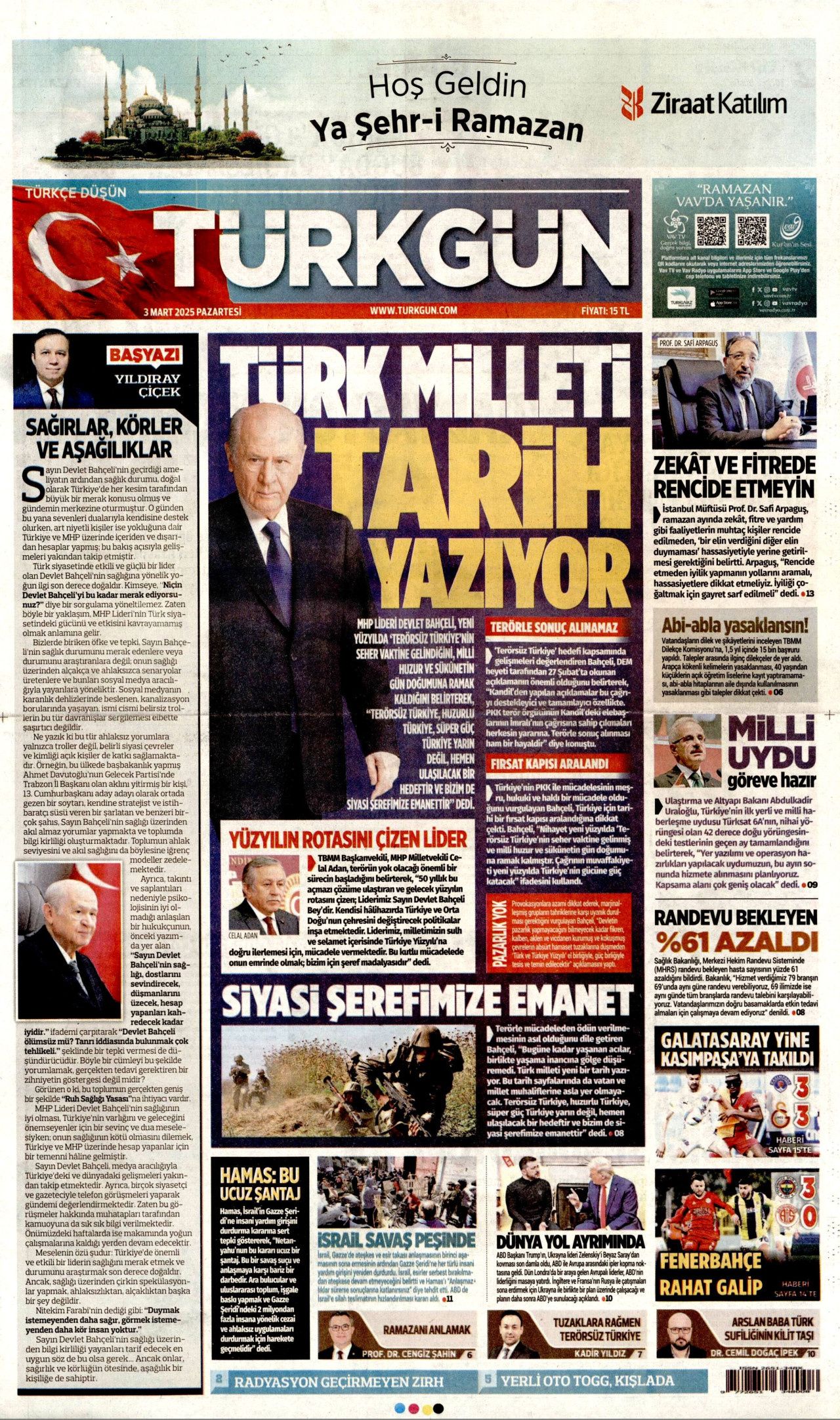 Akil insanlardan terörsüz Türkiye yorumu: Bu son fırsat! Hataya yer yok... İşte 3 Mart Pazartesi gazete manşetleri... 12