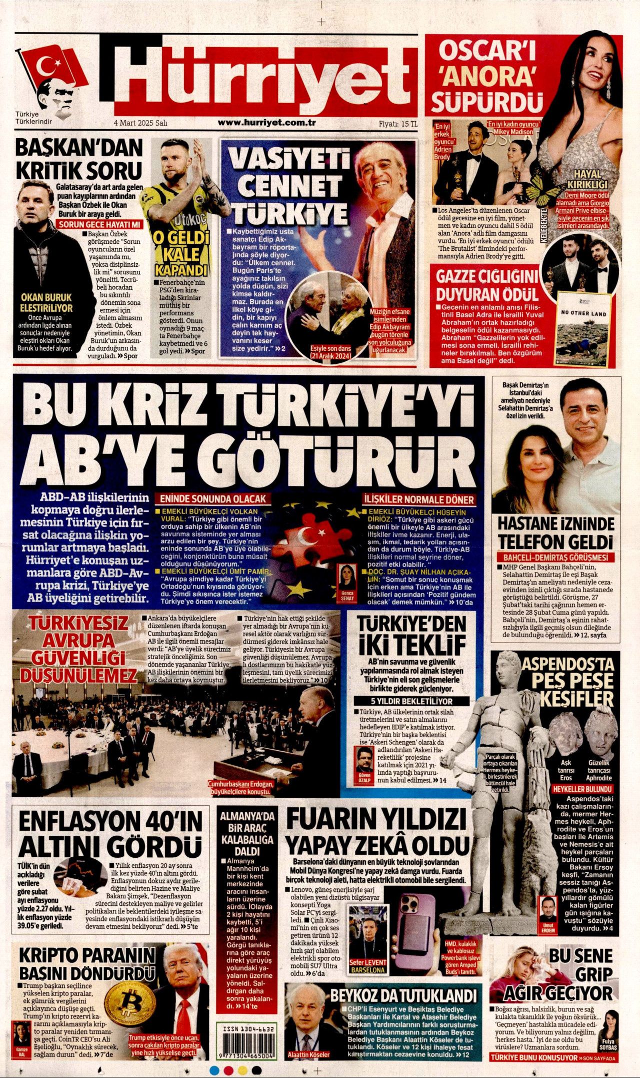 Bu kriz Türkiye'yi AB'ye götürür! "Eninde sonunda olacak" İşte 4 Mart Salı  Hürriyet, Milliyet, Sabah, Takvim, Yenişafak, Cumhuriyet, Sözcü gazete manşetleri... 1