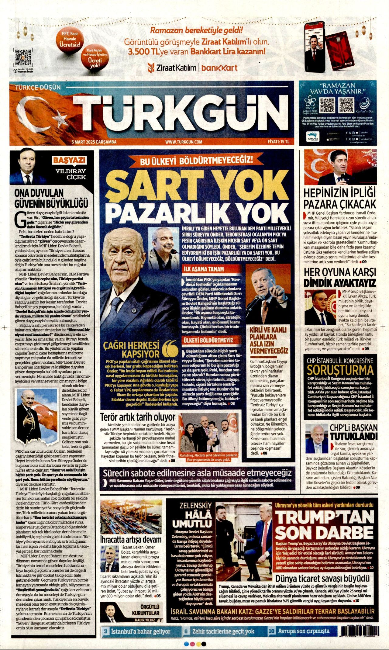 Terörü bitirme sürecinin yol haritası! İşte kırmızı çizgilerimiz... 5 Mart Çarşamba gazete manşetleri! 12
