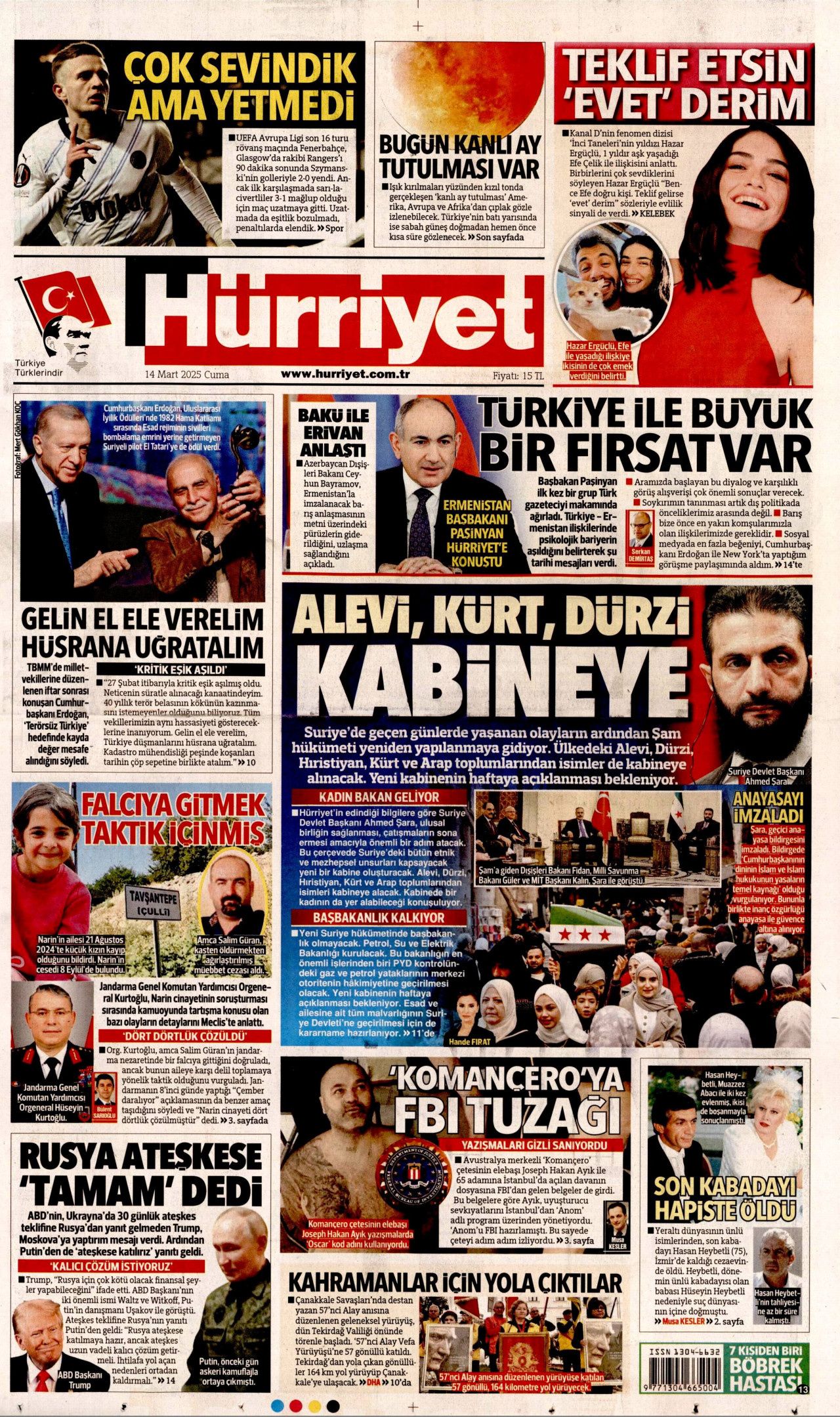 Suriye'de kabineye Alevi, Kürt ve Dürzi isimler de alınacak! Kadın bakan geliyor... İşte 14 Mart Cuma gazete manşetleri 1