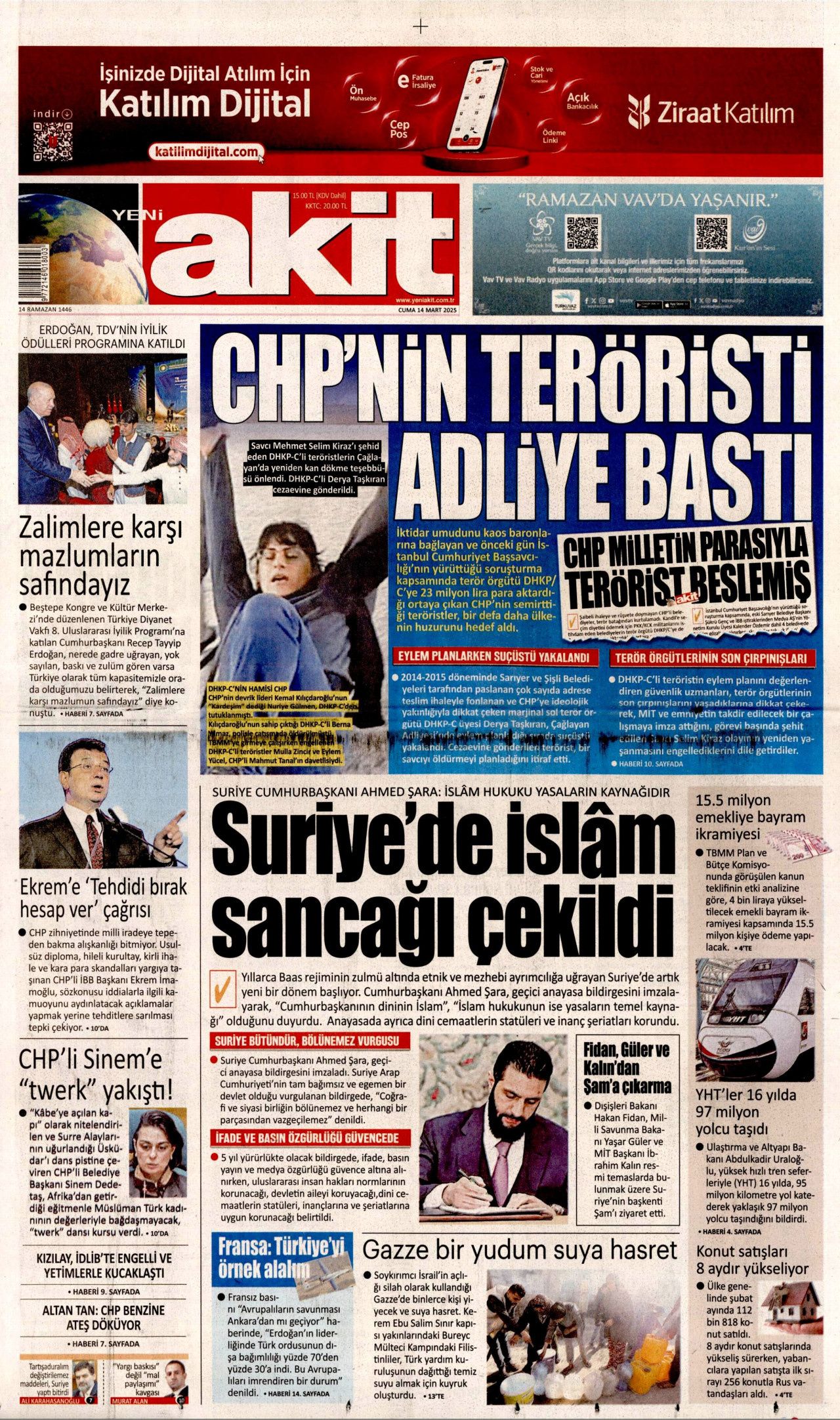 Suriye'de kabineye Alevi, Kürt ve Dürzi isimler de alınacak! Kadın bakan geliyor... İşte 14 Mart Cuma gazete manşetleri 11