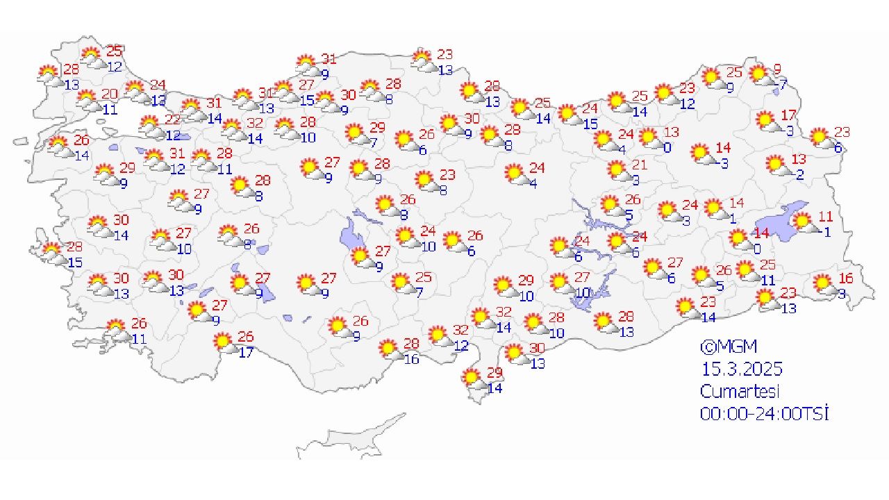 15 Mart 2025 Yurt geneli hava durumu! Başta İstanbul, İzmir ve Ankara olmak üzere beklenen sıcaklıklar... 1