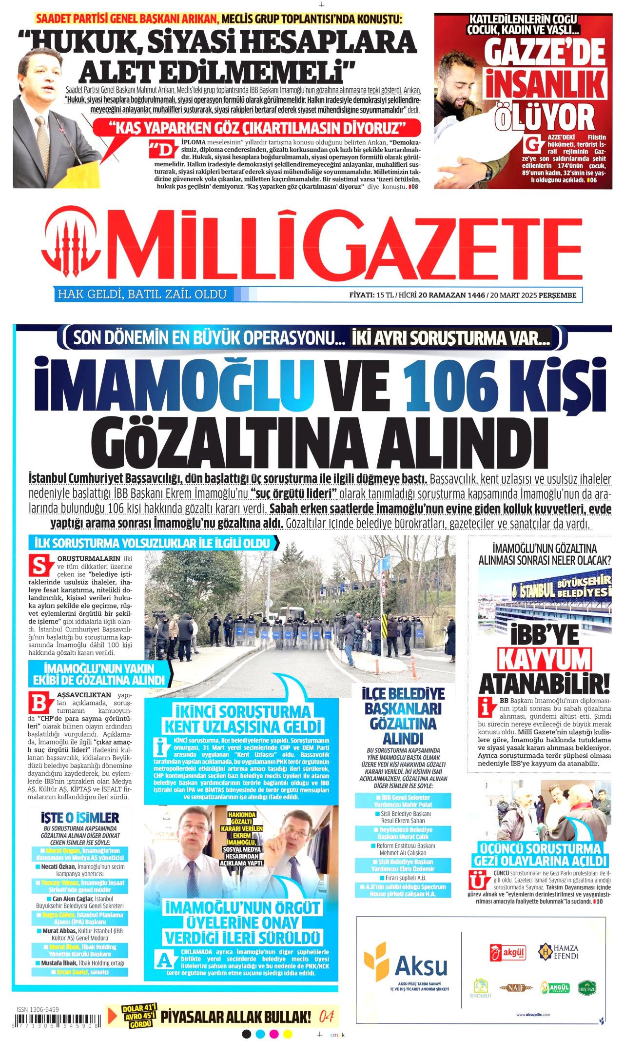 Ekrem İmamoğlu gözaltısı manşetlerde! Hangi gazete nasıl gördü? İşte 20 Mart Perşembe gazete manşetleri... 11