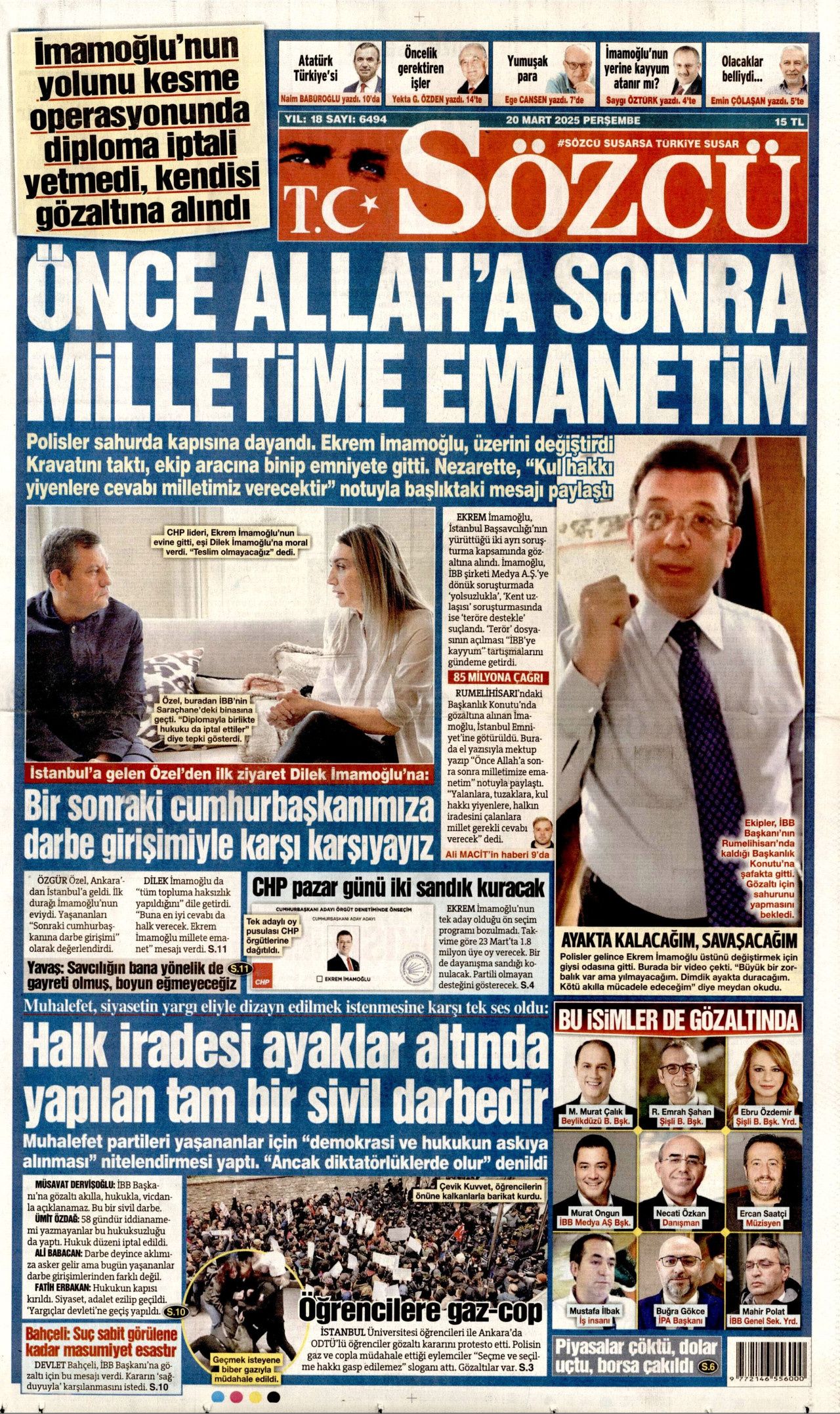 Ekrem İmamoğlu gözaltısı manşetlerde! Hangi gazete nasıl gördü? İşte 20 Mart Perşembe gazete manşetleri... 3