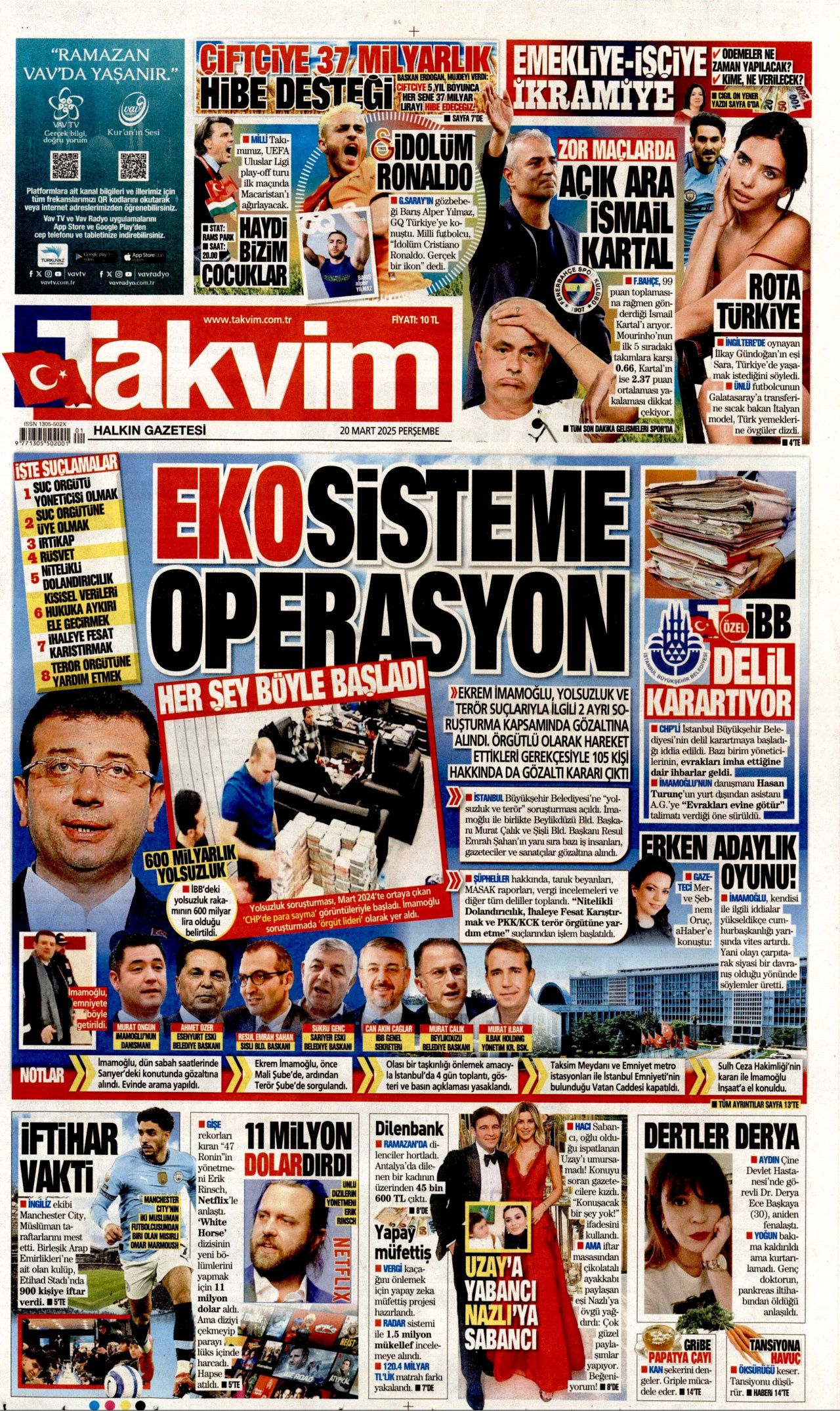 Ekrem İmamoğlu gözaltısı manşetlerde! Hangi gazete nasıl gördü? İşte 20 Mart Perşembe gazete manşetleri... 10