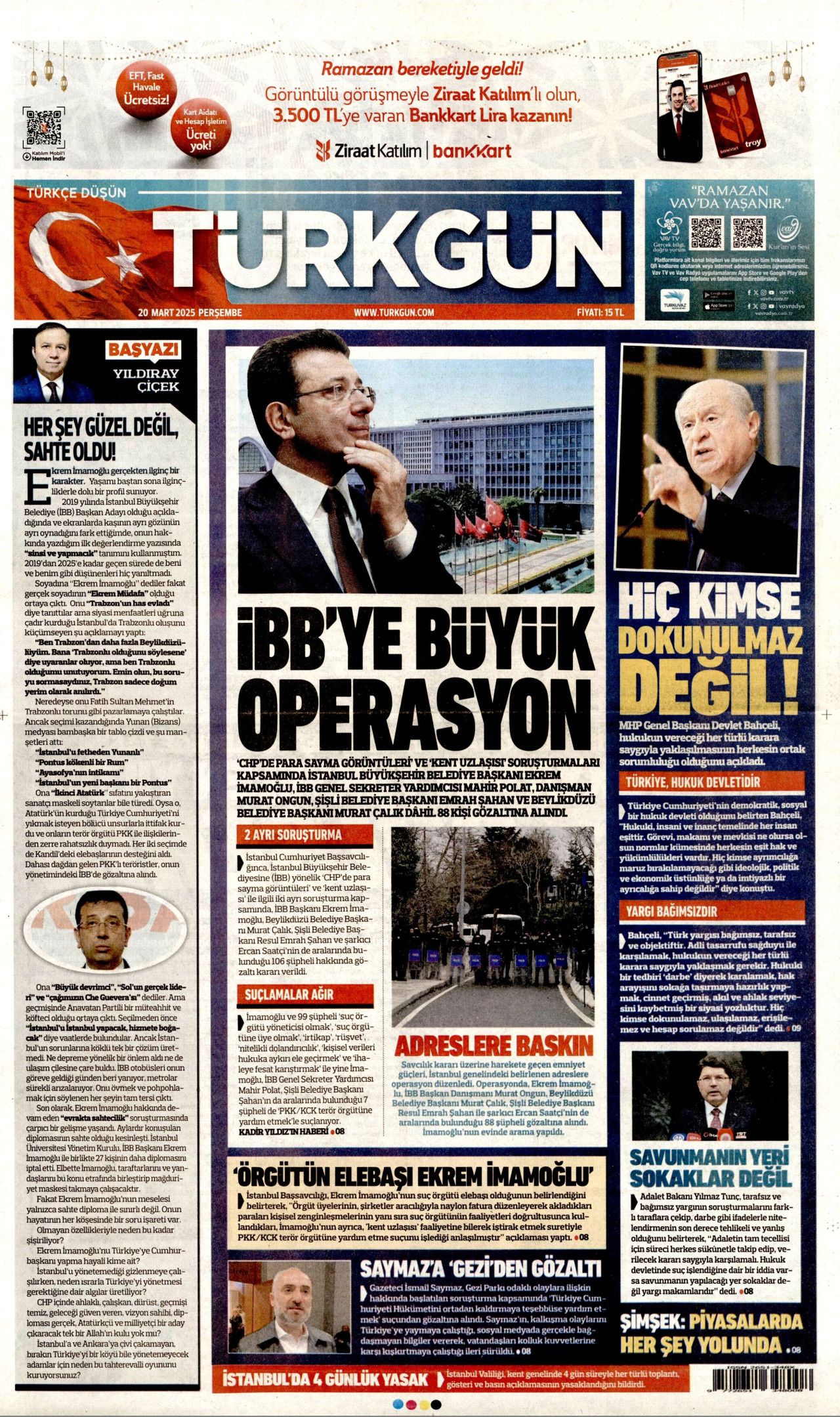 Ekrem İmamoğlu gözaltısı manşetlerde! Hangi gazete nasıl gördü? İşte 20 Mart Perşembe gazete manşetleri... 13