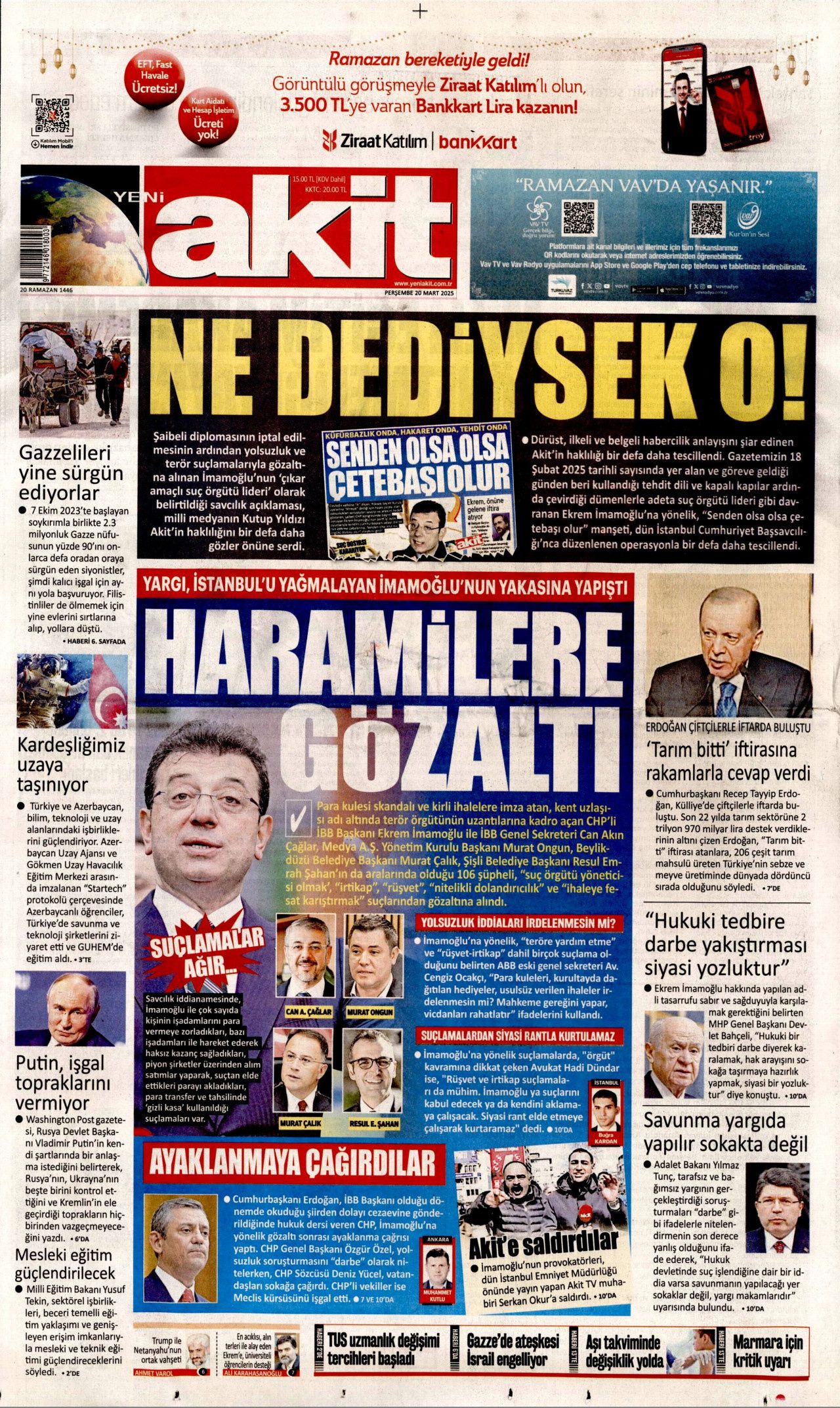 Ekrem İmamoğlu gözaltısı manşetlerde! Hangi gazete nasıl gördü? İşte 20 Mart Perşembe gazete manşetleri... 14