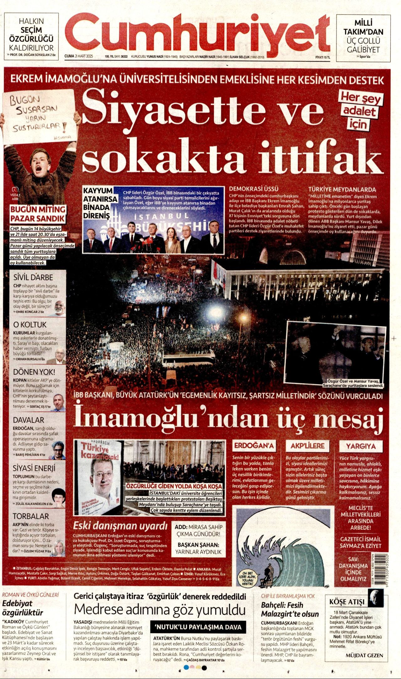 Ekrem İmamoğlu'nu neler bekliyor? 4 ihtimal var... İşte 21 Mart Cuma gazete manşetleri... 7