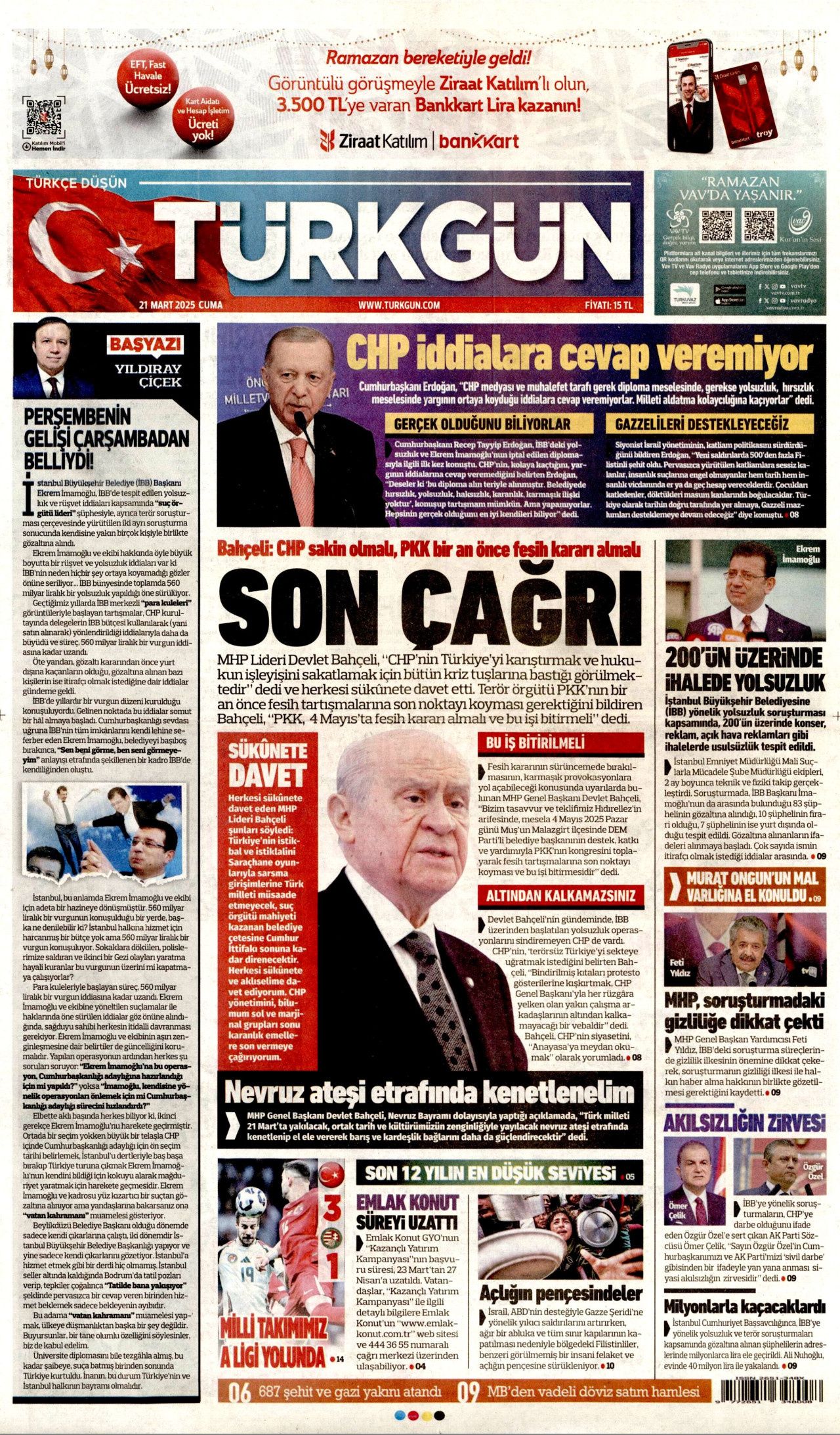 Ekrem İmamoğlu'nu neler bekliyor? 4 ihtimal var... İşte 21 Mart Cuma gazete manşetleri... 13
