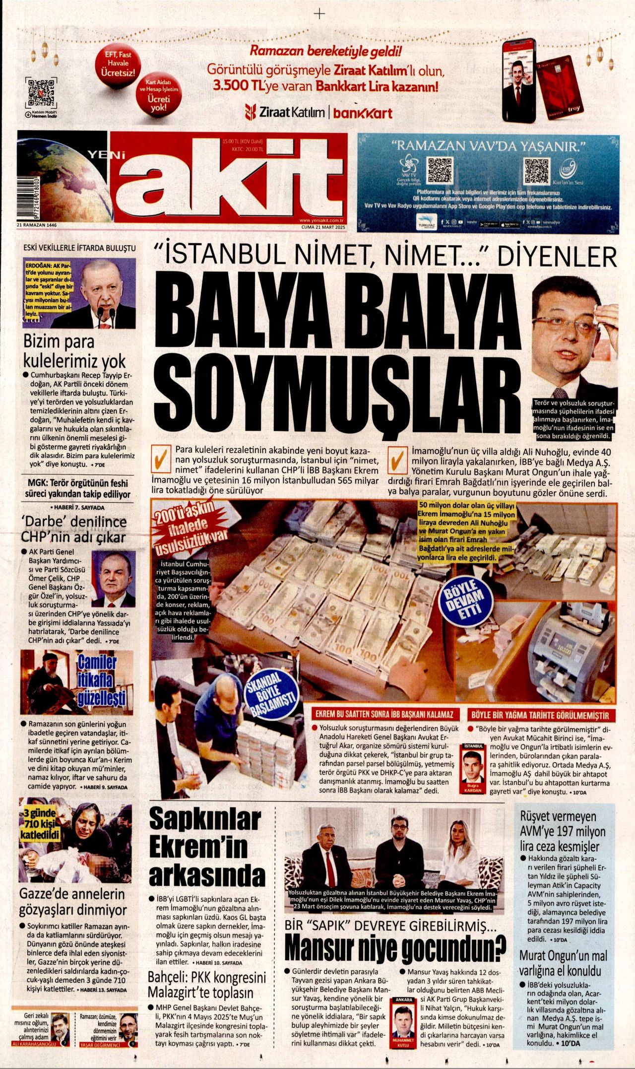 Ekrem İmamoğlu'nu neler bekliyor? 4 ihtimal var... İşte 21 Mart Cuma gazete manşetleri... 14