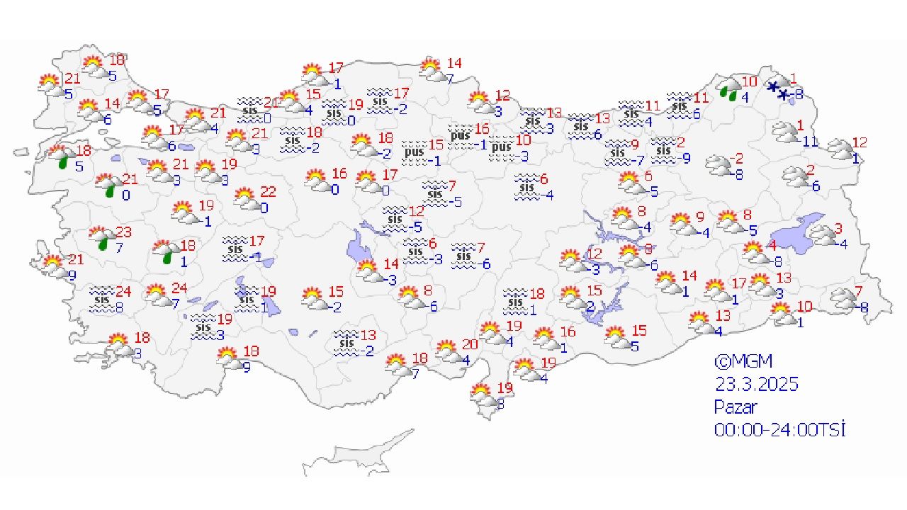 23 Mart 2025 Pazar yurt geneli hava durumu! Sıcaklıklar 6-8 derece yükseliyor... 2