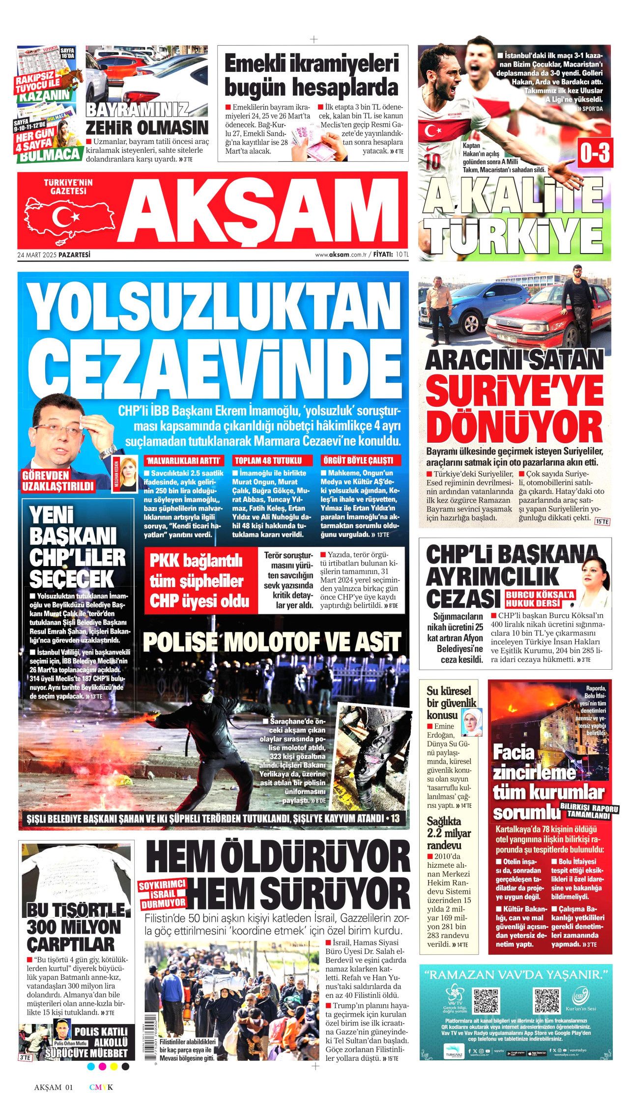 Ekrem İmamoğlu'nun tutuklanması manşetlerde! Hangi gazete nasıl gördü? İşte 24 Mart Pazartesi Hürriyet, Milliyet, Sabah, Takvim, Yeni Şafak, Cumhuriyet, Sözcü, Birgün gazete manşetleri... 6