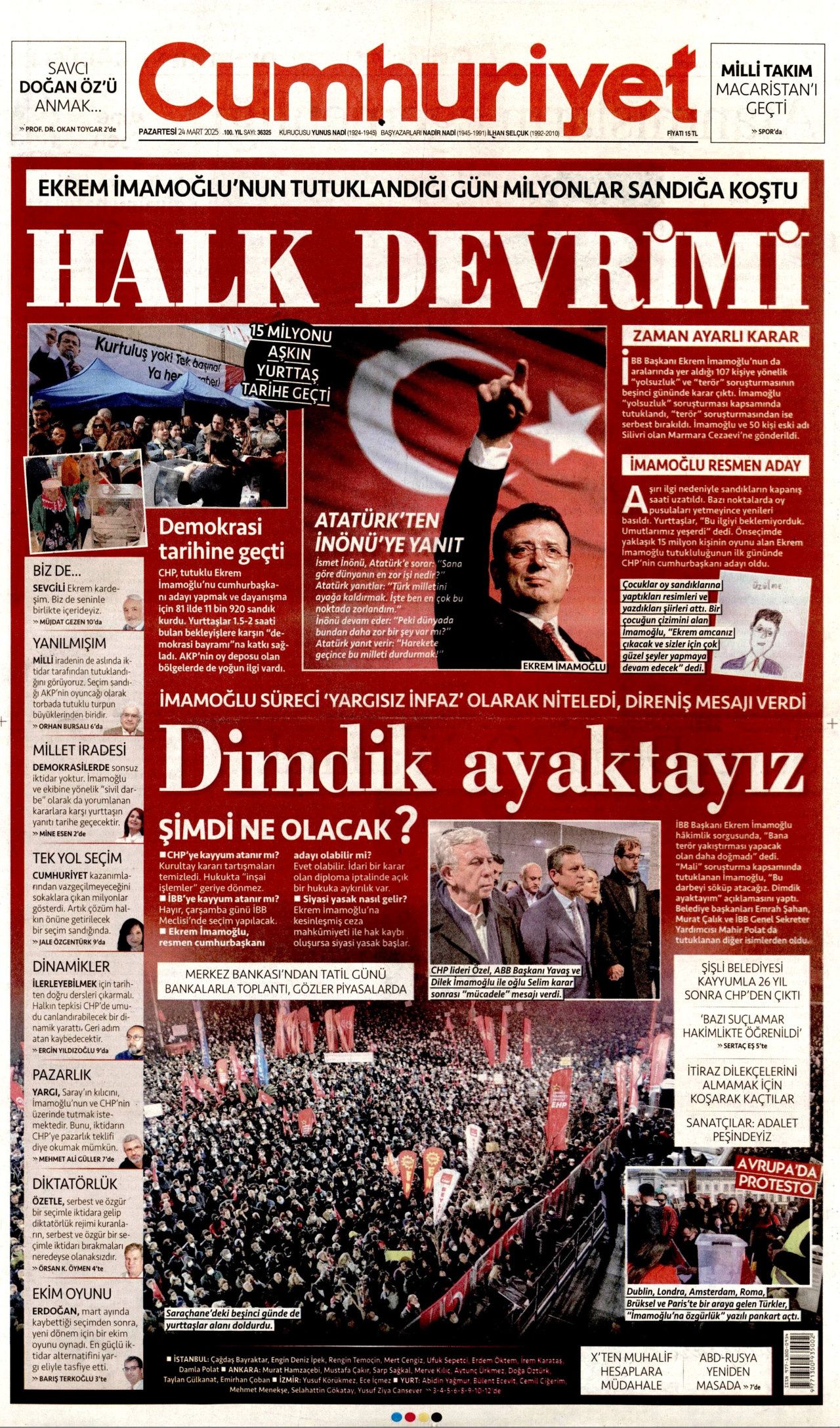 Ekrem İmamoğlu'nun tutuklanması manşetlerde! Hangi gazete nasıl gördü? İşte 24 Mart Pazartesi Hürriyet, Milliyet, Sabah, Takvim, Yeni Şafak, Cumhuriyet, Sözcü, Birgün gazete manşetleri... 4