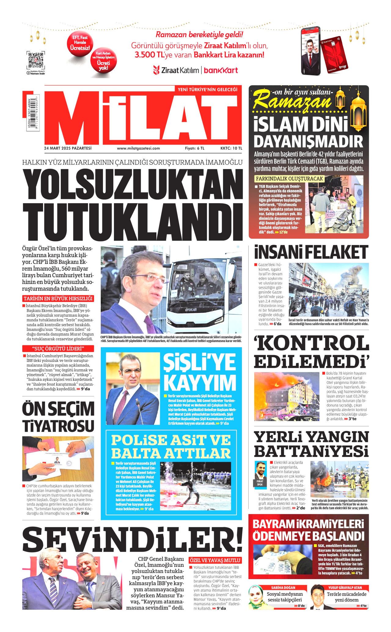 Ekrem İmamoğlu'nun tutuklanması manşetlerde! Hangi gazete nasıl gördü? İşte 24 Mart Pazartesi Hürriyet, Milliyet, Sabah, Takvim, Yeni Şafak, Cumhuriyet, Sözcü, Birgün gazete manşetleri... 19