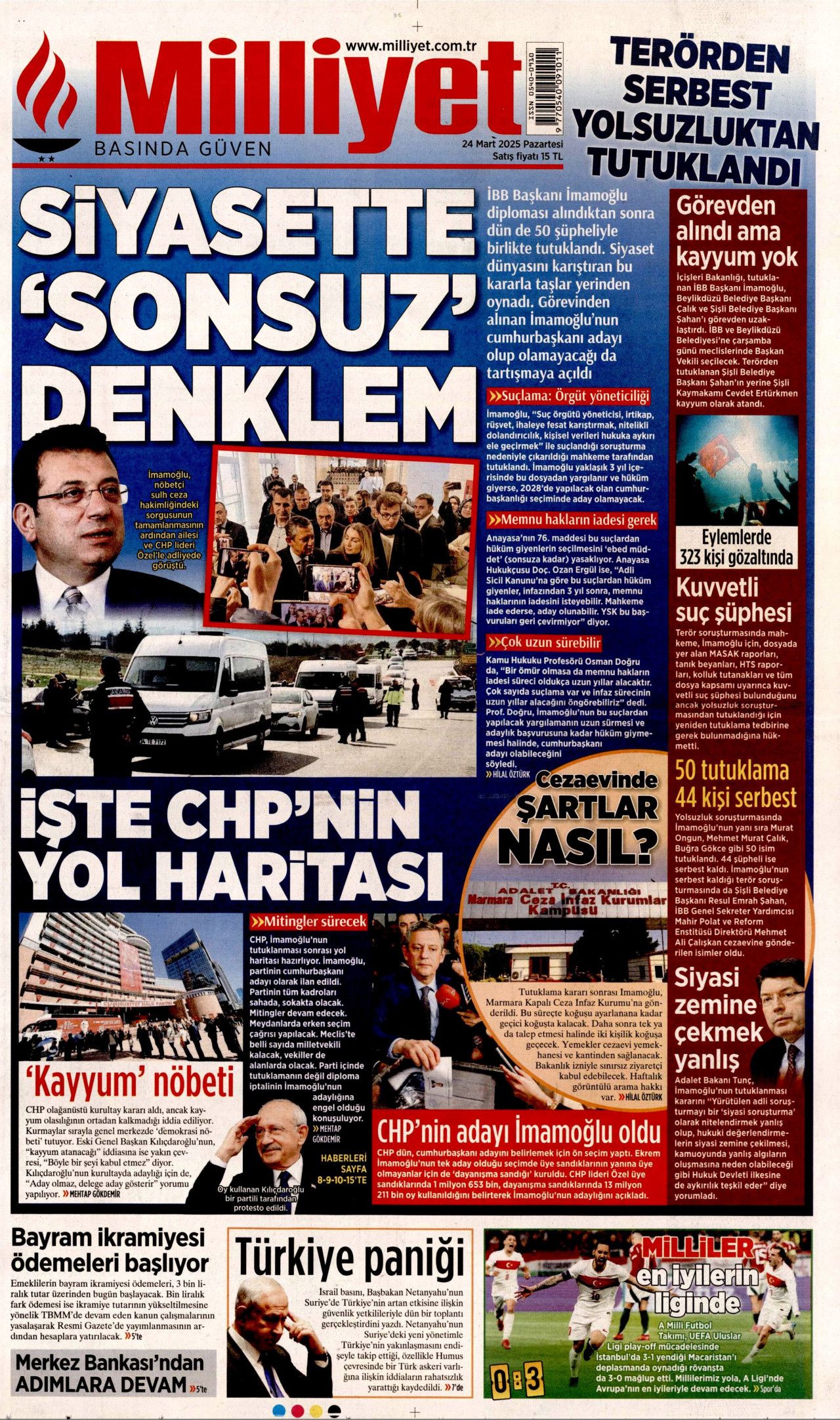 Ekrem İmamoğlu'nun tutuklanması manşetlerde! Hangi gazete nasıl gördü? İşte 24 Mart Pazartesi Hürriyet, Milliyet, Sabah, Takvim, Yeni Şafak, Cumhuriyet, Sözcü, Birgün gazete manşetleri... 5