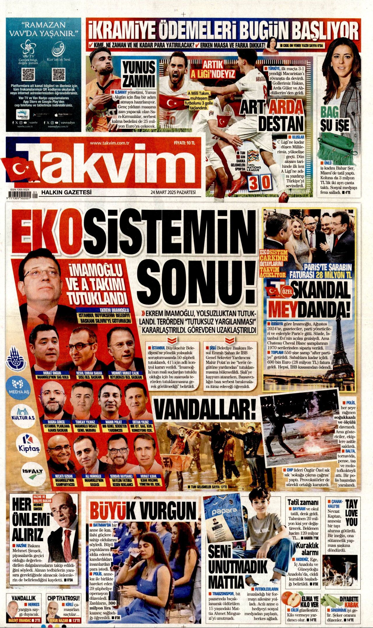 Ekrem İmamoğlu'nun tutuklanması manşetlerde! Hangi gazete nasıl gördü? İşte 24 Mart Pazartesi Hürriyet, Milliyet, Sabah, Takvim, Yeni Şafak, Cumhuriyet, Sözcü, Birgün gazete manşetleri... 18
