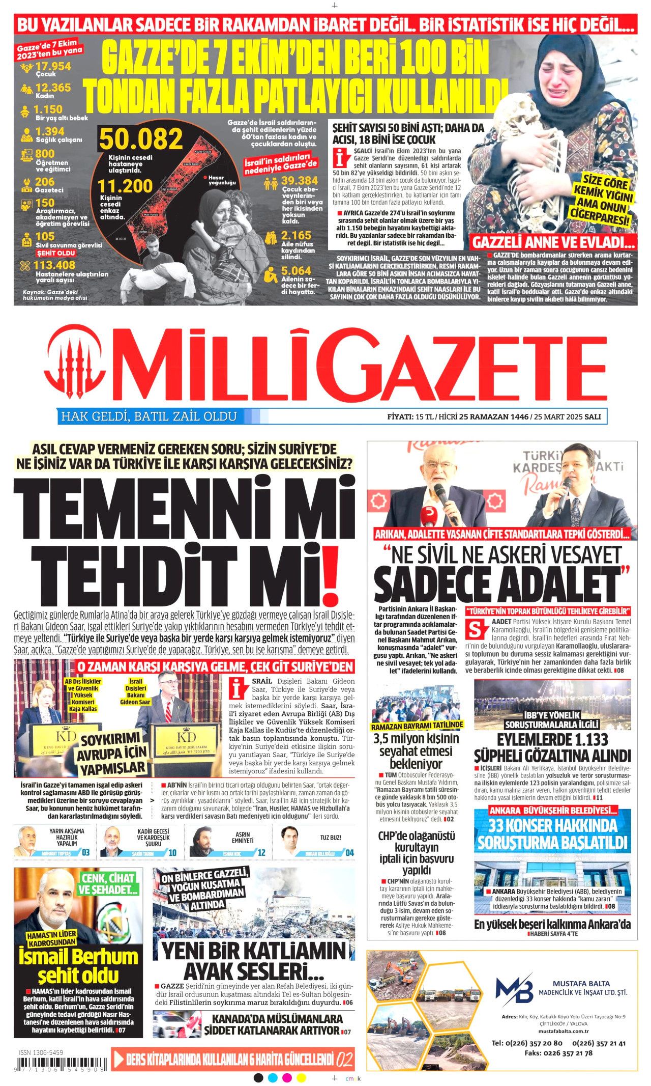 Piyasalar umursamadı! Kirli ellerin kaos senaryosu tutmadı! İşte 25 Mart Salı gazete manşetleri 15