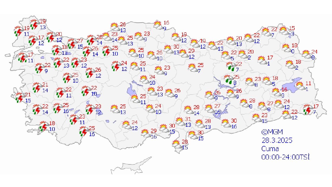 28 Mart Cuma yurt geneli hava tahmin raporu yayınlandı! İl il beklenen sıcaklıklar... 2
