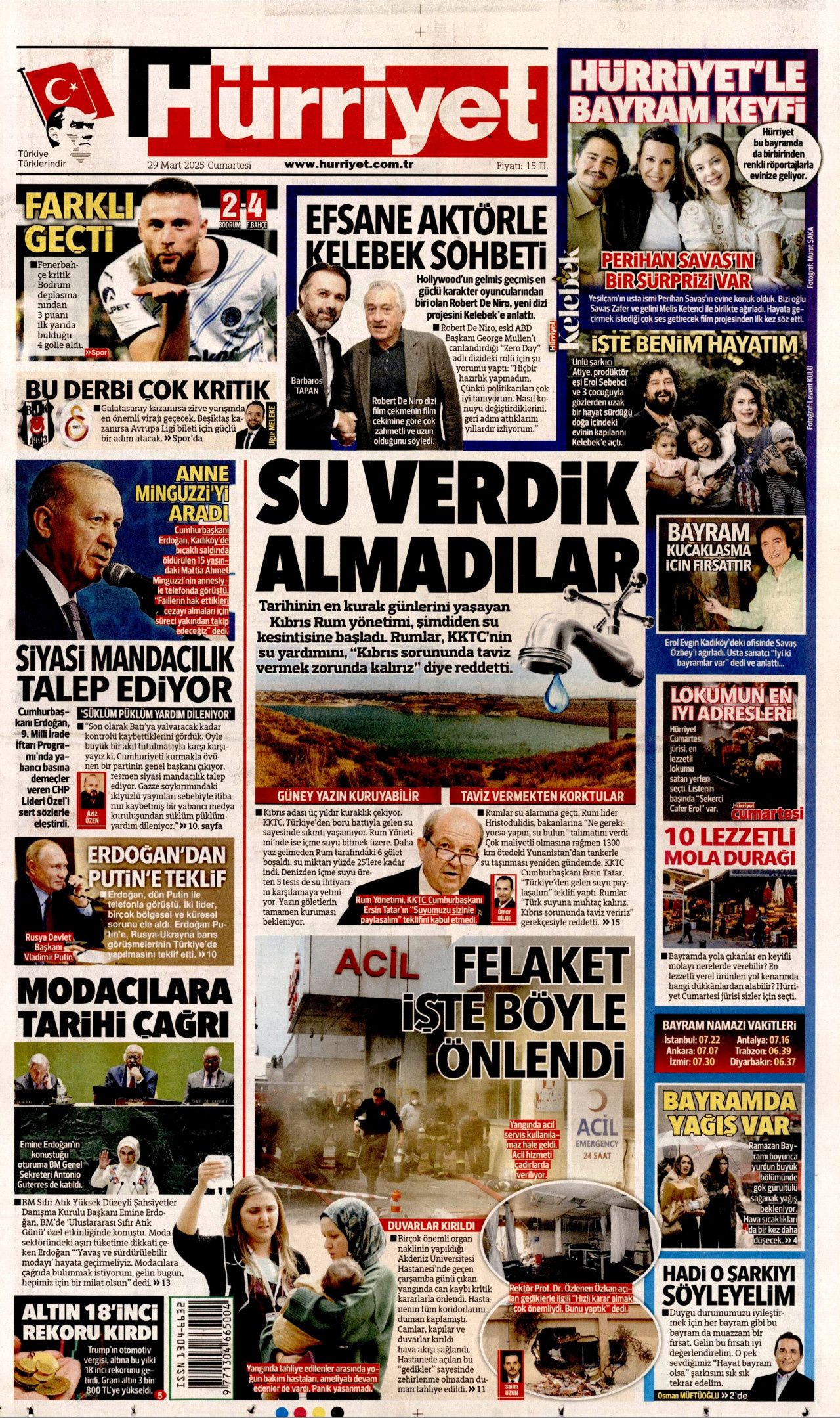 Su verdik almadılar! Rumlar su kesintisine başladı! KKTC'nin teklifini reddettiler... İşte 29 Mart Cumartesi gazete manşetleri 1