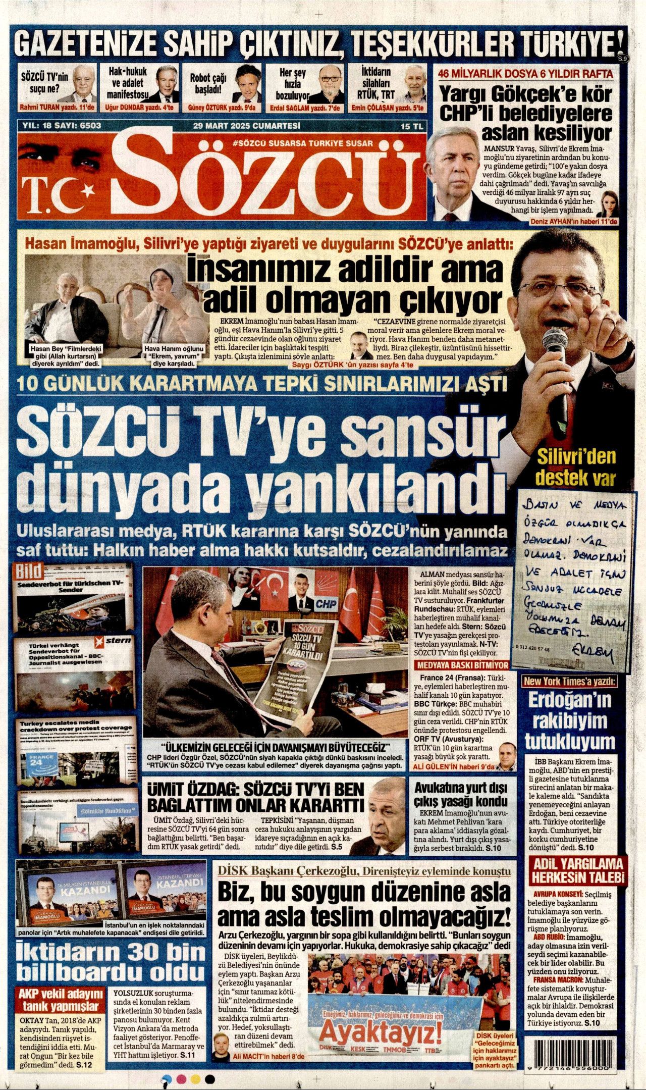 Su verdik almadılar! Rumlar su kesintisine başladı! KKTC'nin teklifini reddettiler... İşte 29 Mart Cumartesi gazete manşetleri 4