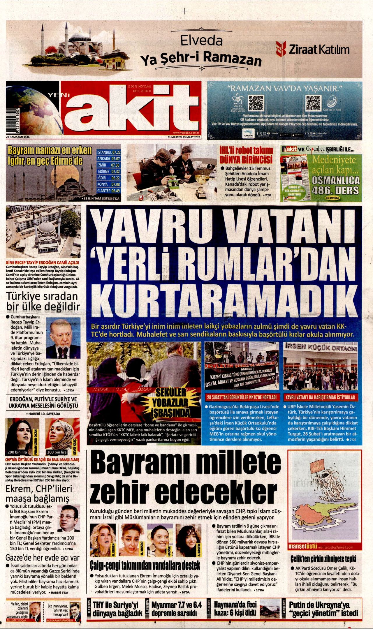Su verdik almadılar! Rumlar su kesintisine başladı! KKTC'nin teklifini reddettiler... İşte 29 Mart Cumartesi gazete manşetleri 10