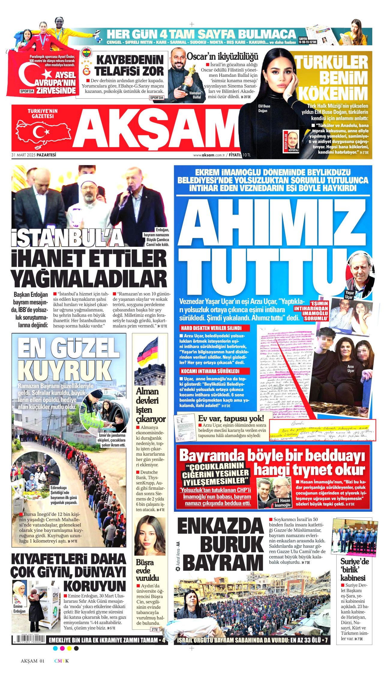 İntihar eden veznedarın eşi haykırdı! "Ahımız tuttu! Eşimin intiharından İmamoğlu sorumlu" 31 Mart Pazartesi gazete manşetleri 8